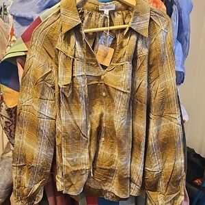 Blu Pepper Olive Plaid Blouse Size S